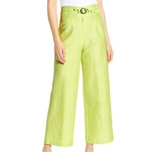 JOA Belted Crop Wide Leg Trouser Pants In Light Lime Green Size: Medium